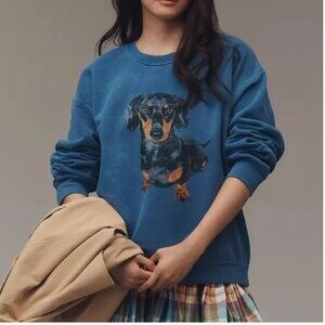 Anthropologie NWT Dog Design Print Sweatshirt Pullover Blue size XL